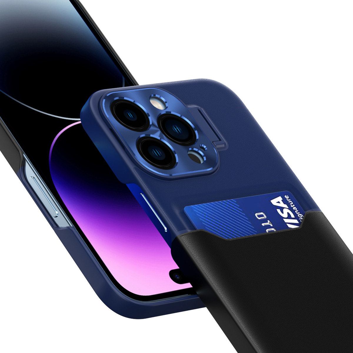 Kunstleder Stand Case für Apple iPhone 14 - Dunkelblau