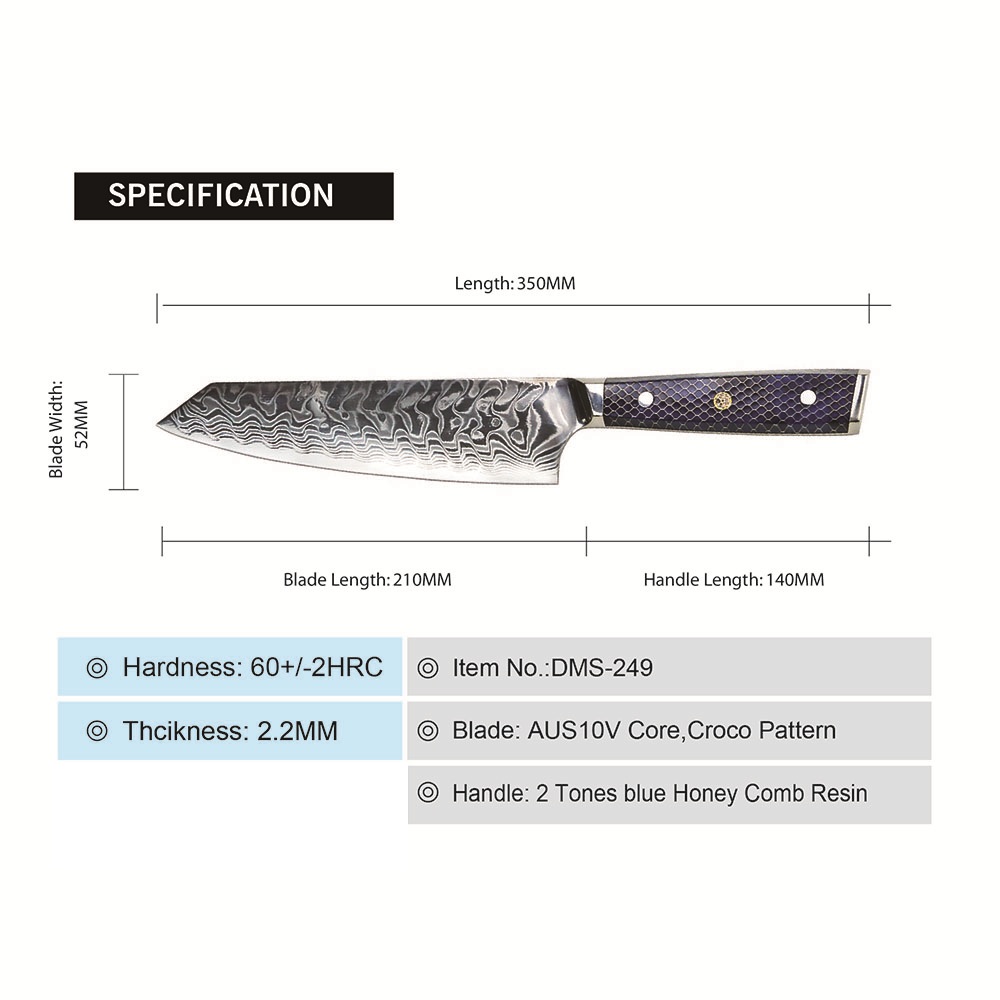 Damast Küchenmesser YU-37414 - Boning / Blau