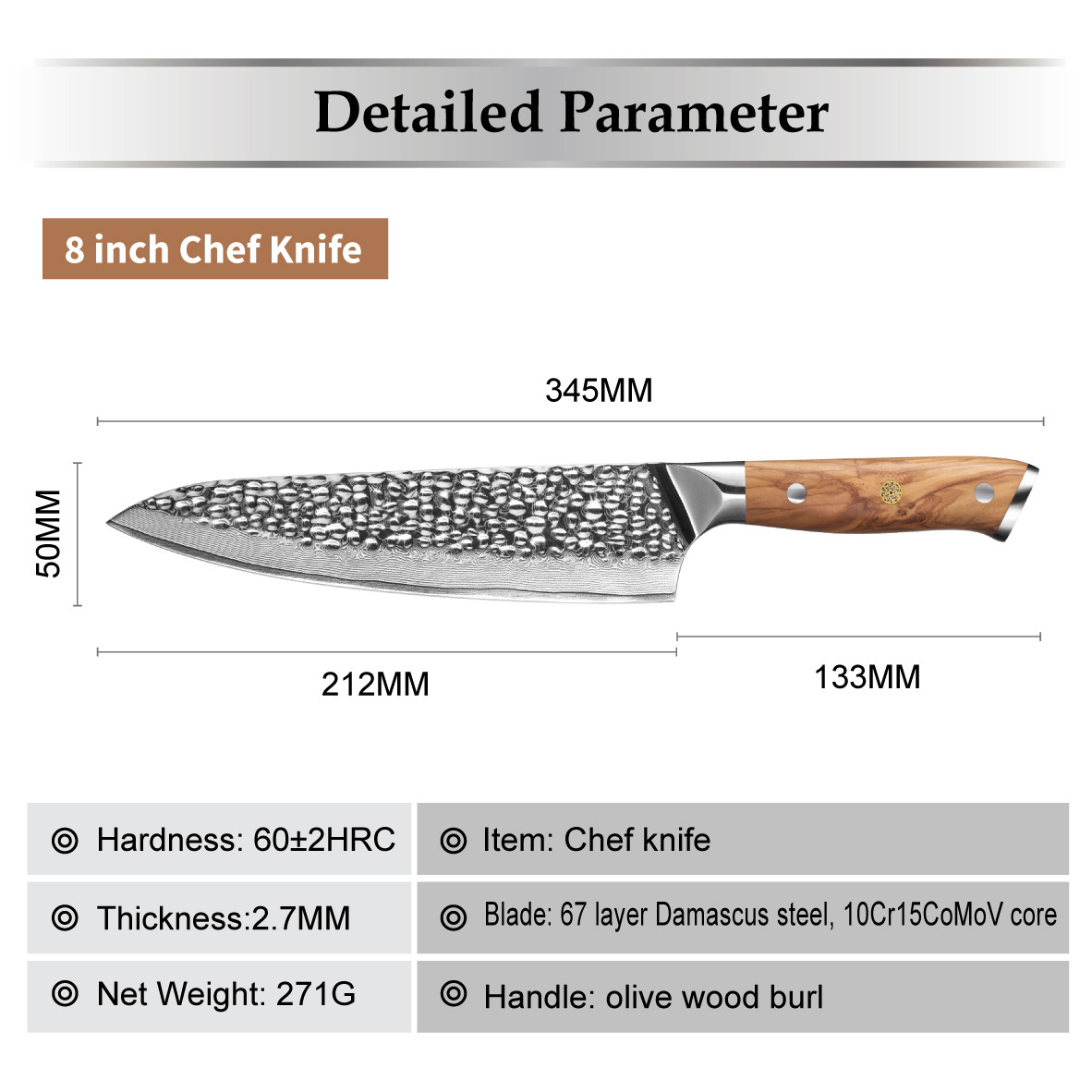 Damast Küchenmesser ZA-37477 - Utility / Braun