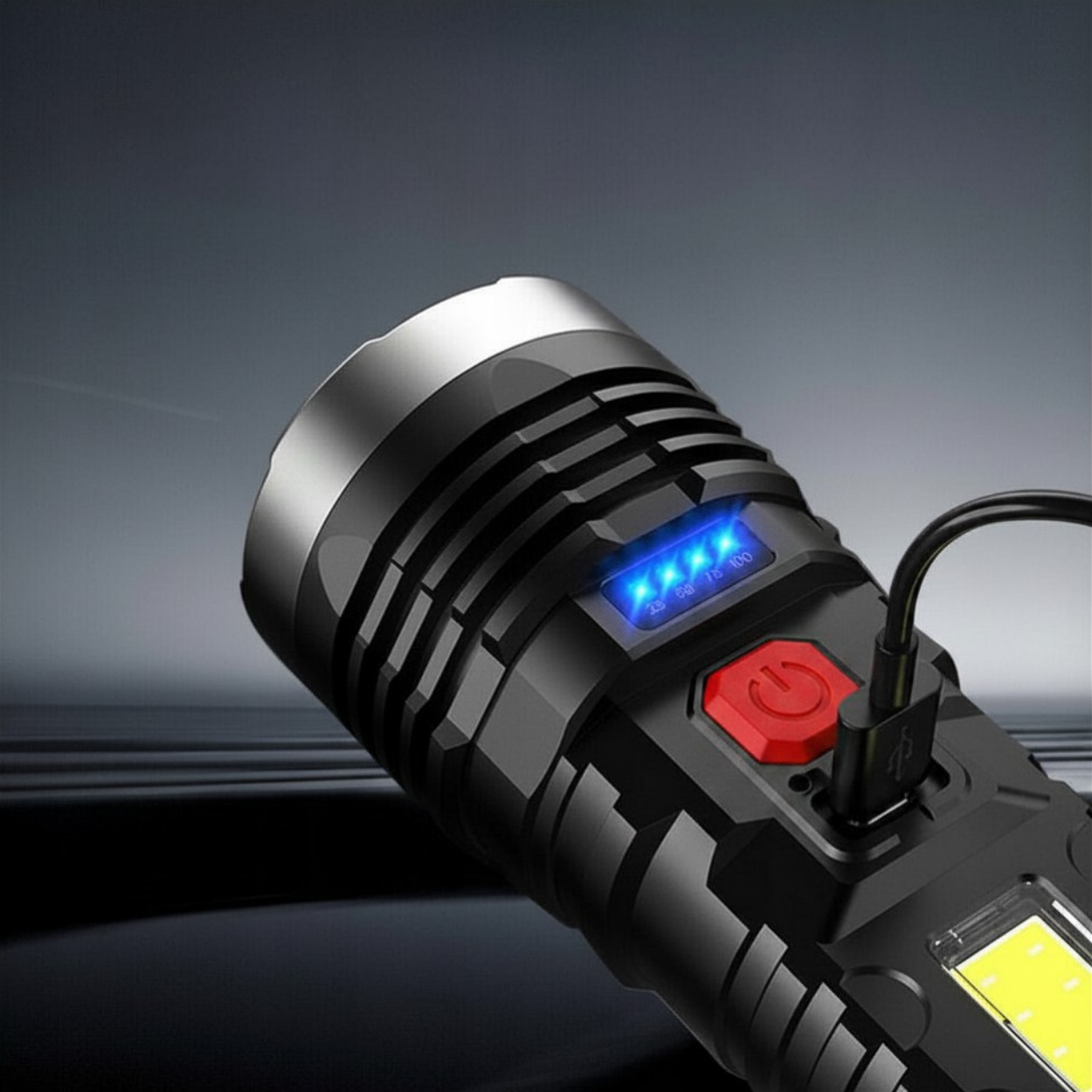 LED-Taschenlampe mit COB-Beleuchtung - Schwarz