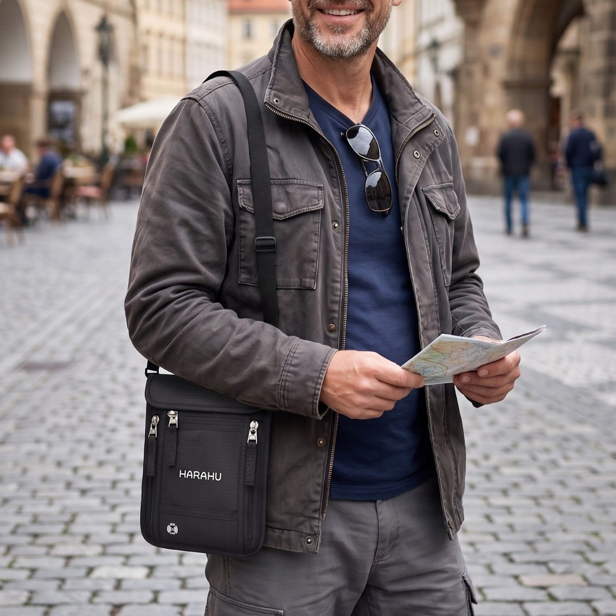 Herren Crossbody Tasche mit RFID HARAHU Legacy - Schwarz