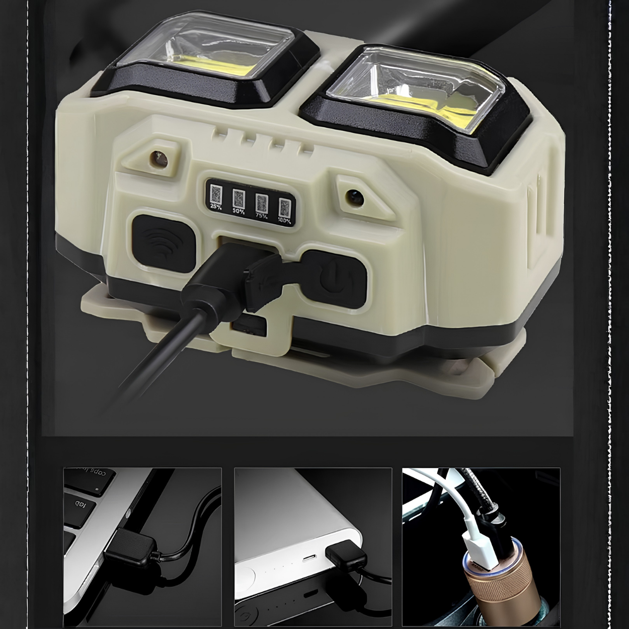 LED-Stirnlampe mit Bewegungssensor und USB-Aufladung - Hellgrün