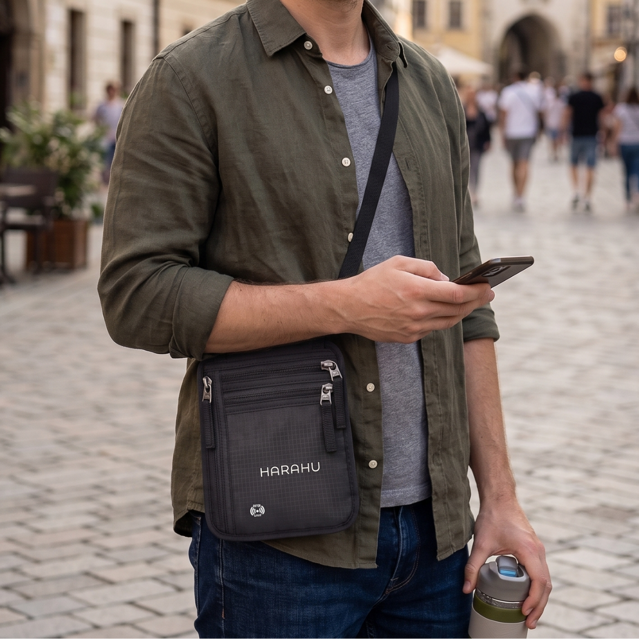 Herren Crossbody-Tasche mit RFID HARAHU Venture - Grau