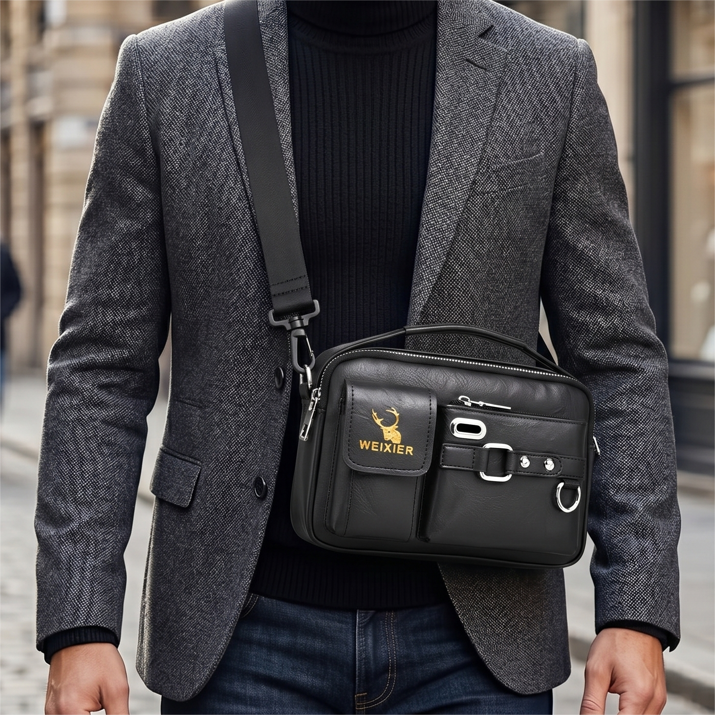 Herren Crossbody-Tasche WEIXIER EN - 40374 - Schwarz
