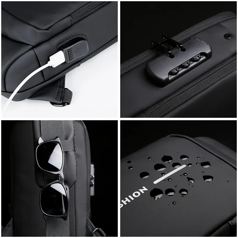 Diebstahlsichere USB-Lade-Umhängetasche - Grau