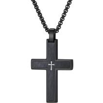 Herrenkette mit Kreuz VQ-38806 - Schwarz / Silber / 60cm