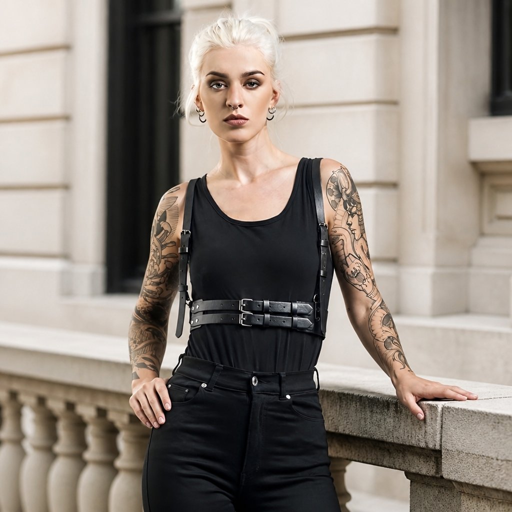Damen Leder Harness - Schwarz