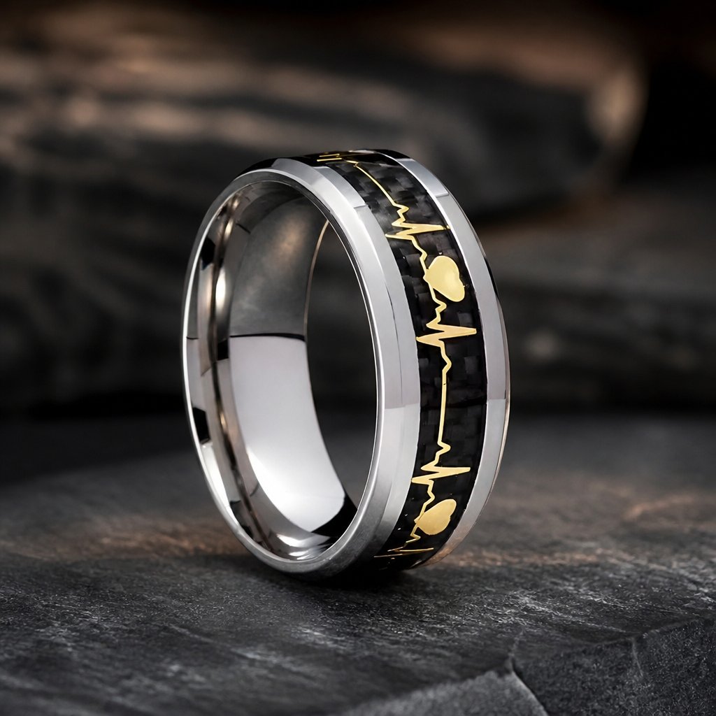 EKG Ring - Silber/Schwarz/65mm
