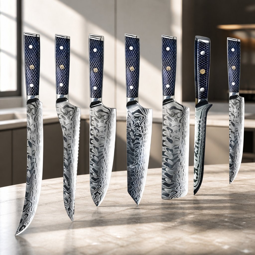 Damast Küchenmesser-Set YU-37421 – Blau